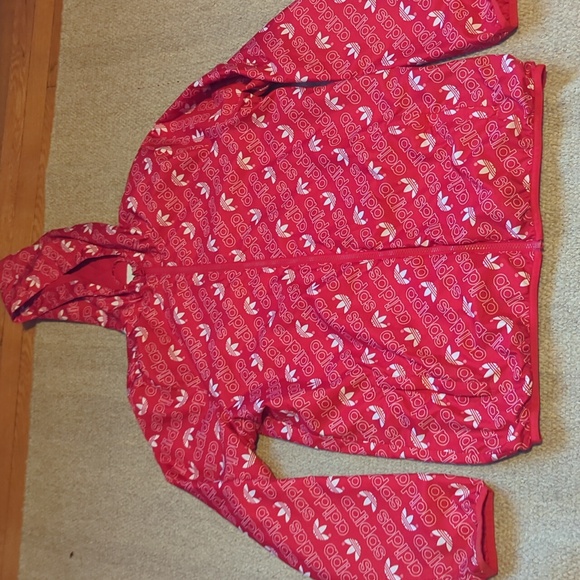 Youth Adidas Repeating Trefoil Print Boys Windbreakers Size XL Red/white - Picture 1 of 4
